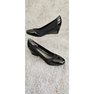 Life Stride Juliana Stretch Patent Wedge Pumps Women Size 5.5‎ Black Slip On